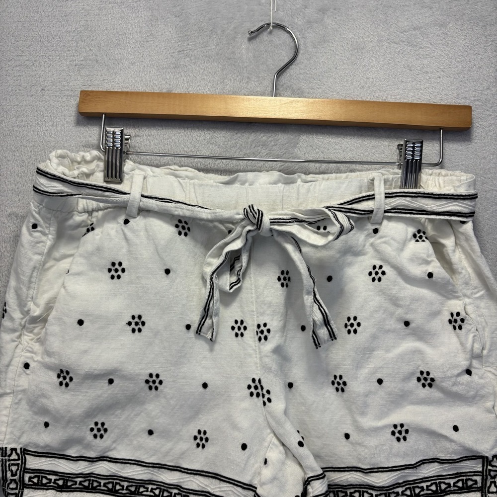 LOFT Linen Blend Belted Shorts Womens Small S White Floral Embroidered Elastic - Picture 3 of 11
